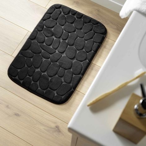 Tapis de bain 50 x 80 cm microfibre unie relief ricochet Noir (1/4)