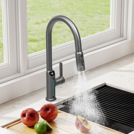 Rubinetto con display digitale, rubinetto acqua cucina con display digitale, rubinetto LED acqua fredda e calda (1/5)