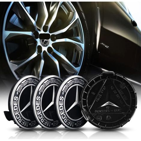 Juego de 4 tapacubos de aluminio de 75 mm para Mercedes-Benz, tapacubos de ABS, cubiertas centrales para ruedas, accesorios para coche (1/3)