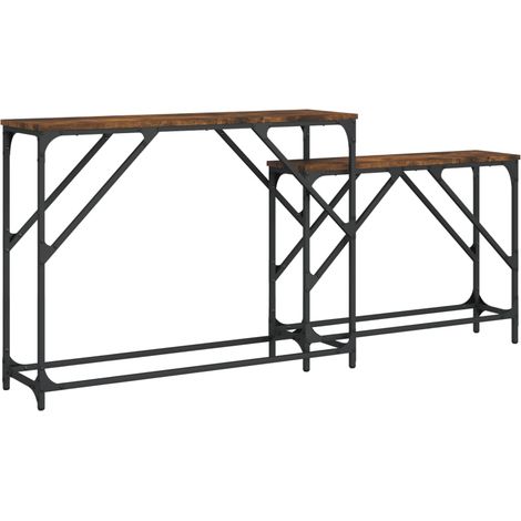 Tables console,Table d'appoint,Bout de canapé,Meuble d'entrée gigognes 2 pcs chêne fumé bois d'ingénierie