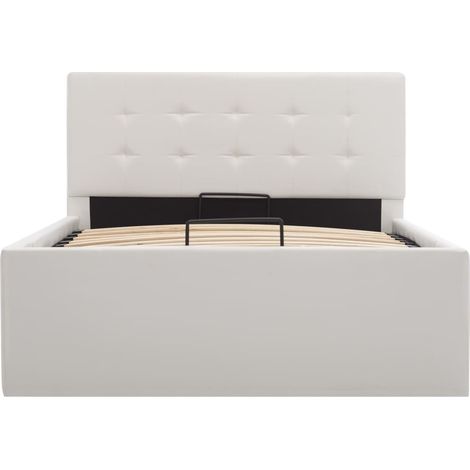 Lit coffre 90x200 simili cuir blanc capitonné Rundi (1/5)