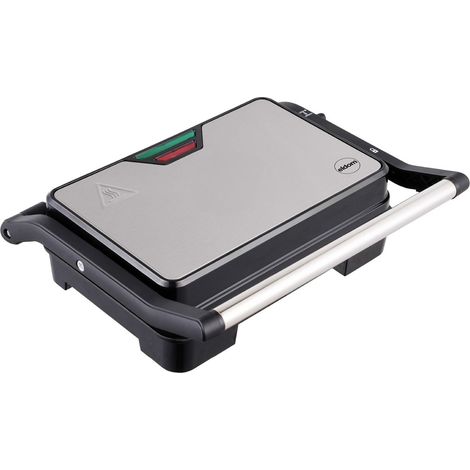 eldom GK110 - Barbacoa de contacto 2 en 1 con control de temperatura, placas antiadherentes, carcasa de acero inoxidable, drenaje de grasa y bandeja recogedora, 1000 W (1/5)