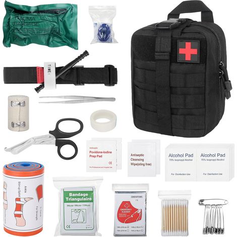 46PCS Tactique Sac de Secours, Trousse Kit de Premiers Soins Militaires, Tactique Militaire Traumatisme Trousse de Premiers soins, Boîte de d'urgence de Survie Extérieur pour Maison, Camping (1/5)