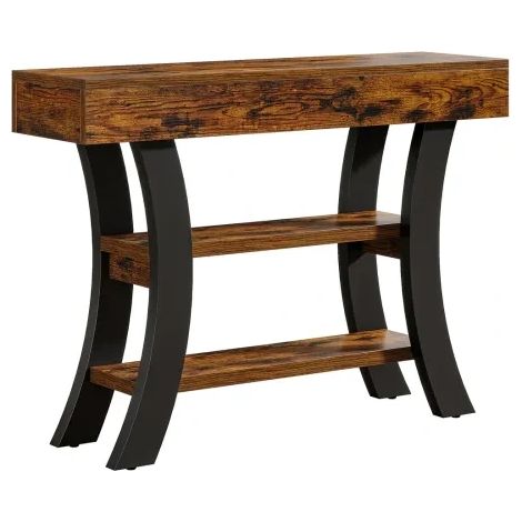 Mesa consola de entrada con 3 estantes MDF y metal 105x30x80 cm marrón rústico y negro HOMVRA (1/5)