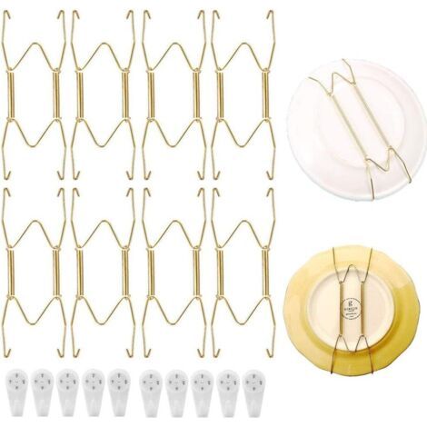 8 Pièces Cintres de Plaque, Cintres de Plaque de Invisibles, 8 Pouces de Type Golden W Cintres de Plaque avec 10 Crochets Muraux pour La Décoration de La Cuisine à Domicile, Décoration