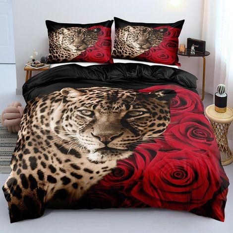 3D Leoparden Bettwäsche Set 200x200cm mit 2 Kissenbezügen 80x80cm Mikrofaser