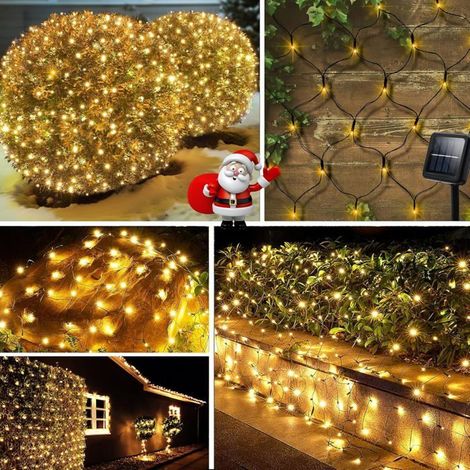 1 pièce Guirlande lumineuse solaire, filet décoratif 1,5 m x 1,5 m, 100 LED blanc chaud, 8 modes, étanche IP65, pour jardin et terrasse