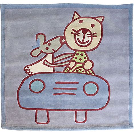 SOURICETTE - Tapis carré enfant en laine animaux parme 150x150 (1/4)