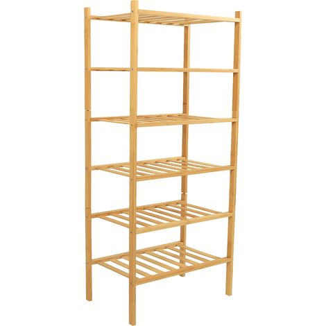 Étagère à chaussures empilable, sur pied, organisateur pour entrée, couloir, dressing, couleur naturelle, six niveaux (1/5)
