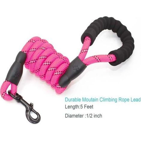 pair Corde Laisse pour Chien avec poignée rembourrée Souples et Fils réfléchissants en Nylon Durable Laisse de sécurité 1,5 m Escalade Corde Twist Laisse pour Chien pour Small Medium- Rose-Fei Yu (1/4)