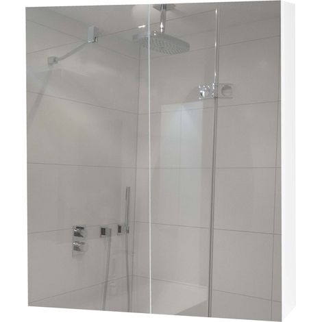 Armoire de toilette HWC-B19b - armoire de salle de bain suspendue - 2 étagères haute brillance FSC-certifié 70x60x16cm - blanc (1/5)