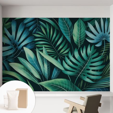 Tapete Vliestapete mit Kleber - Wanddekoration Wohnzimmer - Tapete Schlafzimmer Tropische Blätter 152x104 cm (1/5)