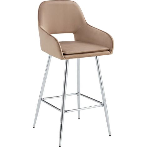 Lot 2 Tabourets de Bar Velours Taupe Chrome 47x41x104 cm ATHENA