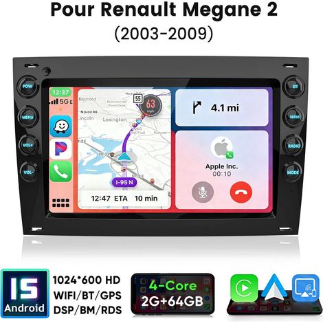 7 pouces Carplay 4 cœurs Autoradio pour Renault Megane 2
(2003-2009) 64GB JUNSUN (1/5)