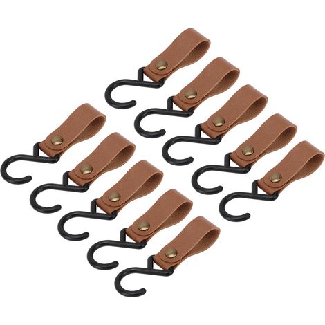 Lot de 15 crochets en cuir en forme de S, résistants, multifonctionnels et portables, adaptés au camping en plein air, marron. (1/5)