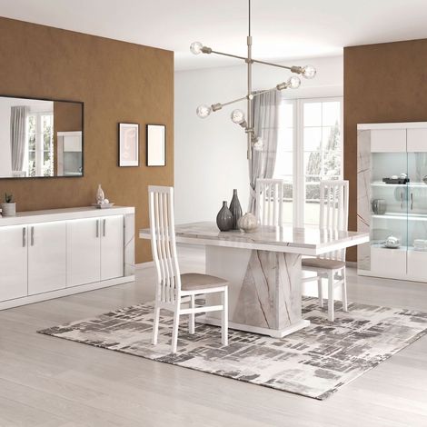 Séjour complet avec vitrine blanc et aspect marbre gris-brun - NERVY (1/5)