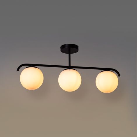 Barcelona Led – Plafonnier triple globe en verre opalin et métal doré – 3xE27 – Puissance maximale 60W – Dimensions 700x300x150mm – IP20 intérieur