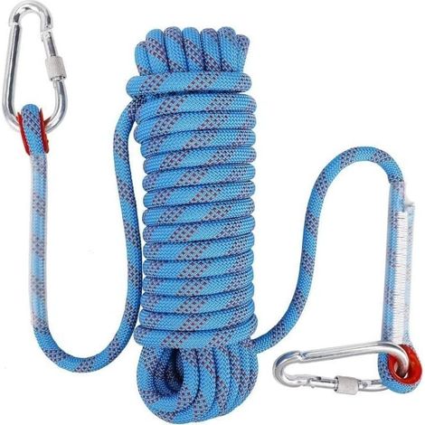 10 mm statisches Sicherheitsseil mit Karabiner, Polyester-Bergsteigerseil, Rettungsseil zum Wandern, Bergsteigen und Klettern, 10 m
