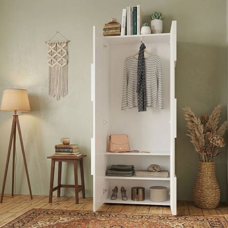 Kleiderschrank 2 Türen Comerio, Schlafzimmer Garderobe, 2 Einlegeböden Made in Italy, Standardöffnung, 78x186,5h cm Hochglanz Weiß (1/5)