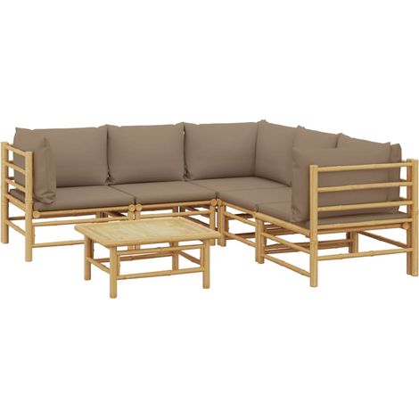 Muebles de jardín muebles de exterior juego de muebles de 6 piezas con cojines de bambú color topo 020016947 (1/5)