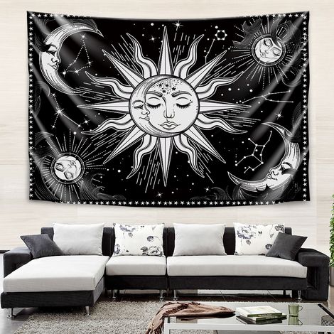 Esthétique noir et blanc soleil lune tapisserie décoration murale suspendue pour chambre salon 150x200cm/ 59 78.7 pouces (1/5)