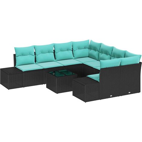 Garden Sofa Set 9 pcs Black and Turquoise Poly Rattan vidaXL (1/5)
