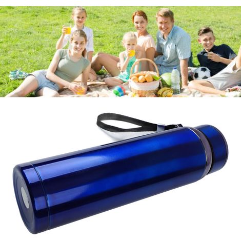 1000-ml-Isolierflasche aus Edelstahl mit blauem Tragegurt für Sport und Reisen (1/5)