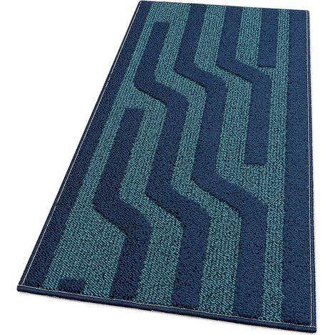 Tappeto Cucina A Righe 3D Morbido Bordato Passatoia Ingresso Assorbente Antiscivolo Blu - 50x80 Cm