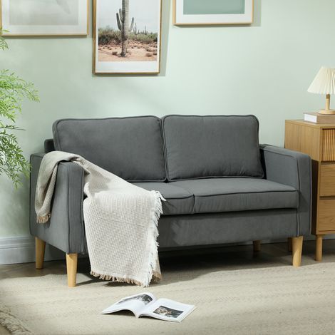 Canapé 2 Places avec Coffre de Rangement, 2 Coussins, Tissu Velours Aspect Bois, 140x63x79 cm, Gris (1/5)