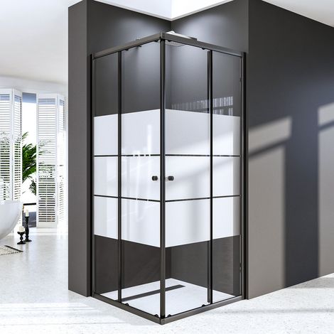 WDWRITTI Duschkabine Schwarz 75x75cm Eckeinstieg Schiebetür, Duschkabine 75x75cm Eckeinstieg Duschabtrennung mit 6mm ESG Sicherheitsglas Glas Duschwand Höhe: 185cm