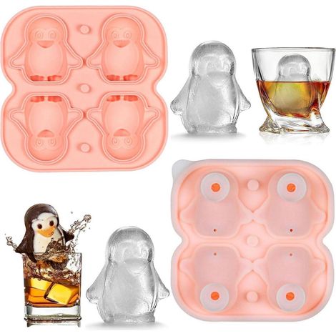 Silikon Eiswürfelform Pinguin, 4 niedliche 3D Eiswürfel mit Deckel und Trichter (1/5)