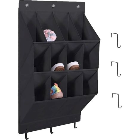 Hängender Schuh-Organizer 12 tiefe Taschen, 6 Haken, schwarzes Leinen, Wohnmobil