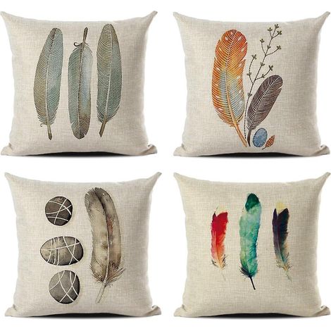 Set mit 4 Kissenbezügen mit Tier- und Pflanzenmotiv, Lebensbaum, 45 x 45 cm, Federfüllung, für Sofa, Wohnzimmer, Schlafzimmer. (1/5)