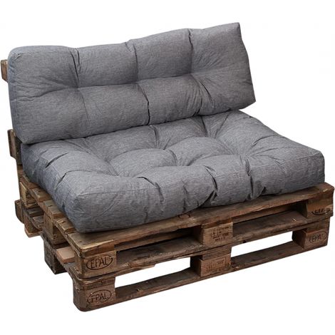 Lot de 2 coussins palette 120x80cm et 120x40cm – Polyester imperméable – Rembourrage mousse déchiquetée – Pour palettes européennes