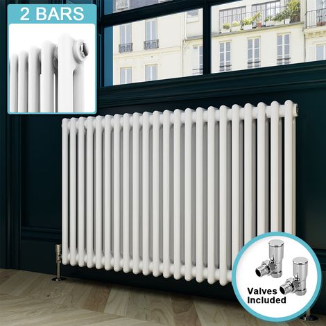 ELEGANT Traditional Horizontal Radiator White Double Radiator Central Heating Column Rads With Valves 600 x 988 mm (1/4)