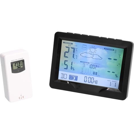 Kabellose Wetteruhr mit Farbbildschirm, Thermometer, Hygrometer und Kalender (1/5)