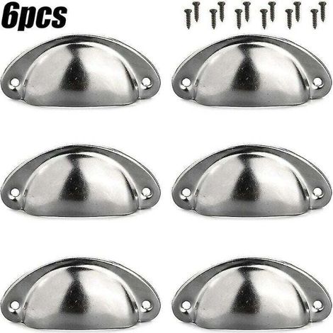 6 pcs Tasse Poignées Shell Pull Cuisine Placard Armoire Porte Meubles Tiroir Boutons Argent (1/4)