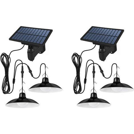 2X Lampe Solaire Suspendue D'Extérieur à LED Étanche à Double Tête, Lustre Décoratif pour Abri de Jardin, Grange, Chambre (1/4)