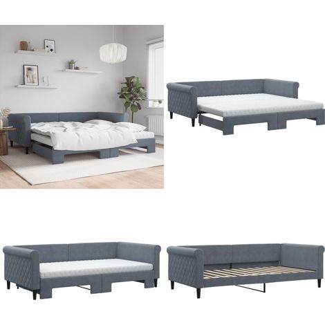 vidaXL Tagesbett Ausziehbar mit Matratzen Dunkelgrau 100x200 cm Samt (1/5)