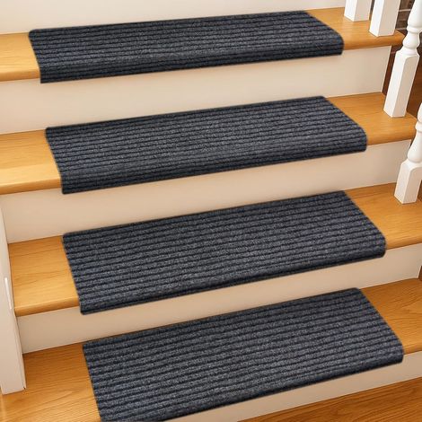 Trintion Self-Adhesive Stair Pads for Carpet Steps Non-Slip Stair Treads, Reusable Fabric Anti-Slip Stair Mats for Home, Pets & Elderly, Quiet Soft Reusable Stair Safety Pads (10, Dark Gray) (1/5)