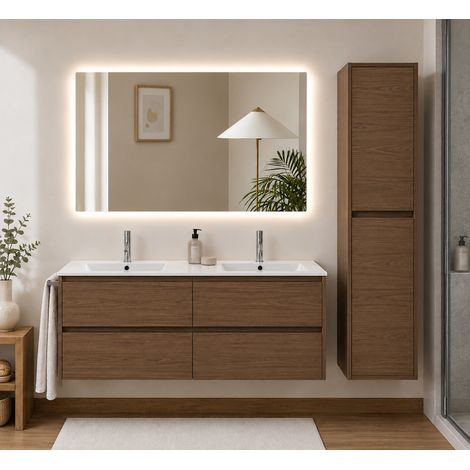 Badmöbel-Set IBIZA QUATTRO ohne Spiegel mit Waschbecken, – Tea-Esche mit Hochschrank (1/5)