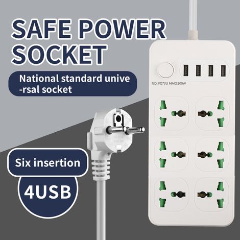 Steckdosenleiste mit USB- und USB-C-Anschlüssen, ideal für Zuhause und Büro, Verlängerungskabel mit runden Öffnungen, Modell 3, weiß