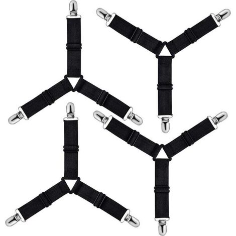 Verstellbares Spannbettlaken-Dreieck, Befestigungsgurt für Bettwäsche, Bettlaken, Bügelbrettbezüge, Matratzen, Sofas (Schwarz, 4er-Pack)
