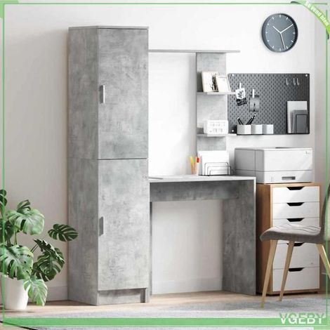 Bureau - FAF7291712455995 - Gris béton - Bois d'ingénierie - 6 étagères & 2 portes (1/5)