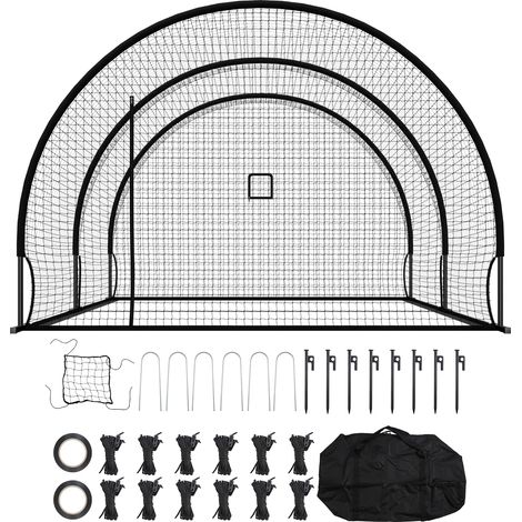 Mophorn Red semicircular para bateo de béisbol de 606 x 366 x 250 cm, tejido HDPE anudado de 30 capas y abertura para lanzadores, ideal para entrenamientos intensivos en interiores y exteriores, negro (1/5)