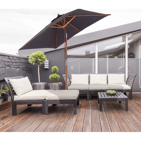 Sonnenschirm aus Tannenholz und Polyester, dunkelgrau, 200x150x235 cm, neigbar bis 45° (1/5)