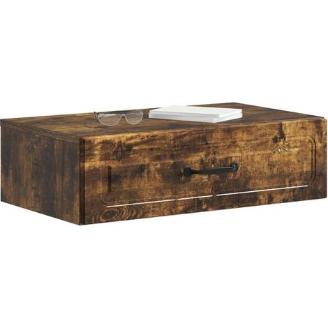 Table d'appoint murale en chêne fumé, étagère flottante gain de place 59 x 34,5 x 17 cm pour salon, entrée ou bureau (1/5)