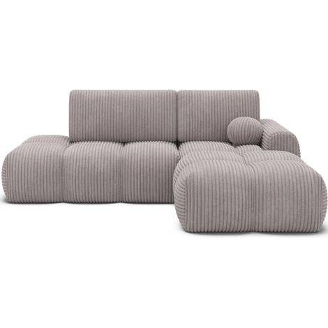 Canapé d’angle convertible 3 places tissu BINUTO 227cm - Coffre de rangement angle droit-Gris-angle droit (1/5)