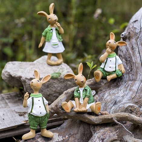 Lot de 4 décorations de lapin Statue de lapin de Pâques Statue de lapin Sculpture de Pâques Faveurs de fête Décorations de table Décorations d'extérieur (1/5)
