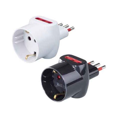 ADATTATORE TRIPLO SCHUKO/BIVALENTE 10A ROSI 2P+T - prese 10A 2P+T, Col. Nero - ROSI
